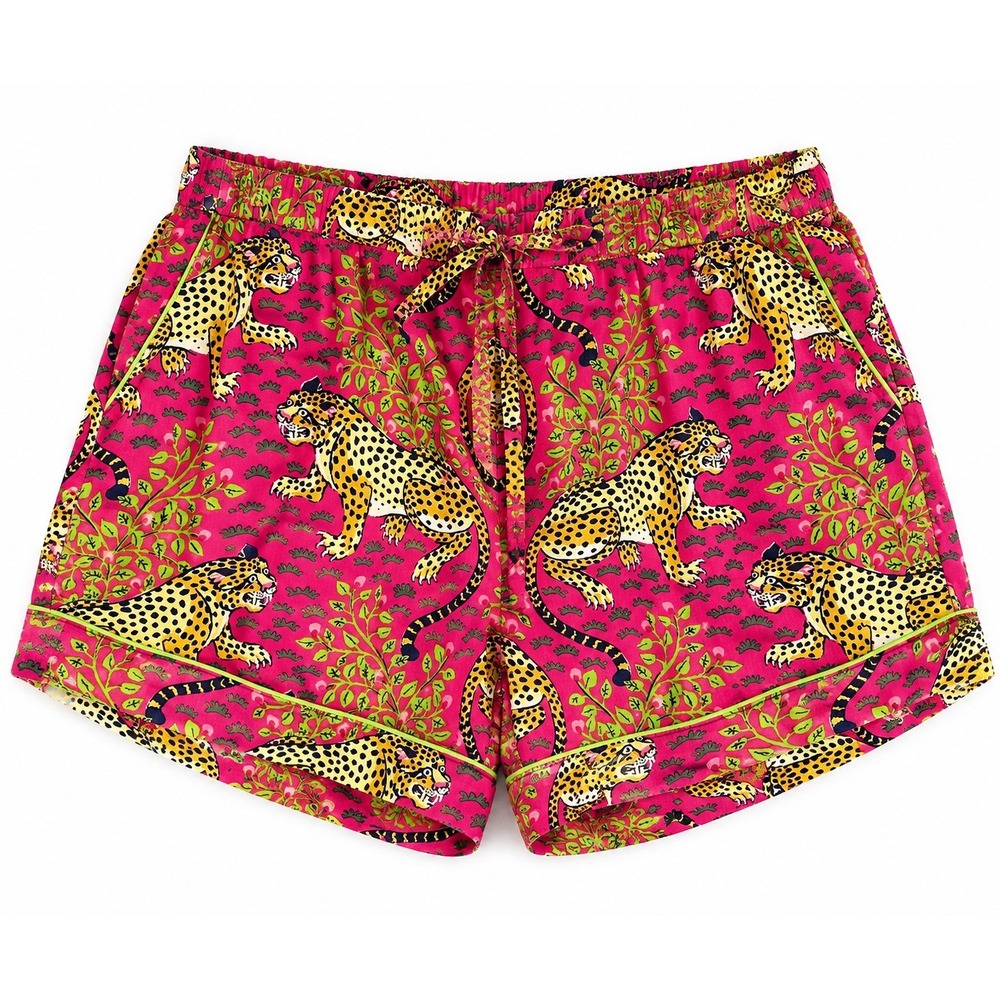 Printfresh Bagheera Pajama Shorts L Hot Pink Leopard Cheetah Jungle Lounge Sleep